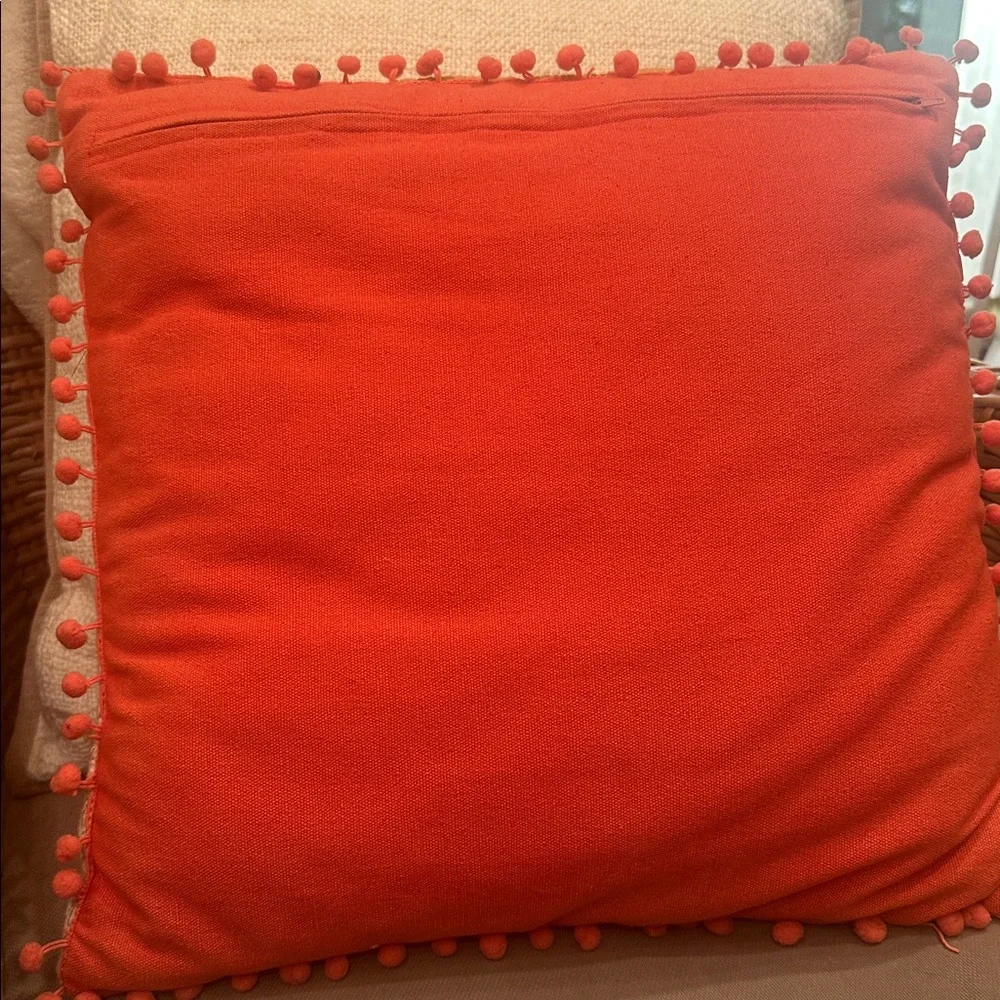 Floral Deer Pillow with Pom-Poms NWOT 18x18” Decor